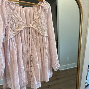 Free People Mini Dress in Light Pink and Cream